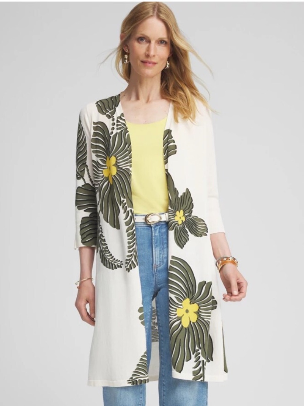 Chico’s Summer Romance Botanical Maxi Cardigan Duster Tropical Palm Leaf Large 2